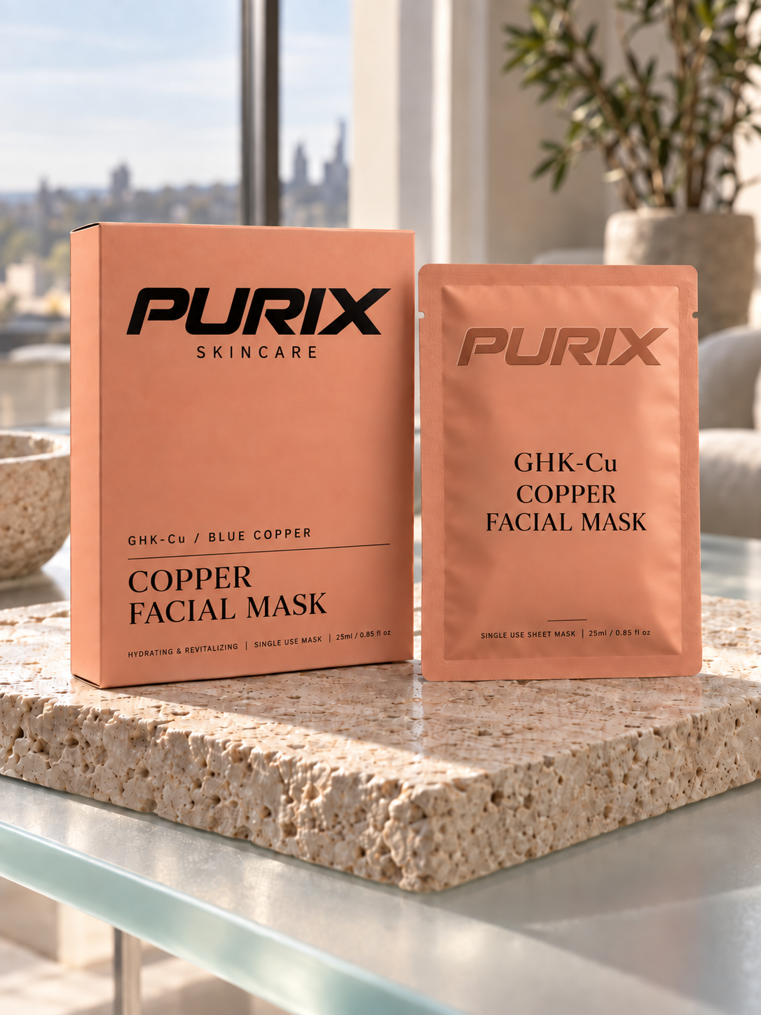 Purix Copper Facial Mask box and individual sachet